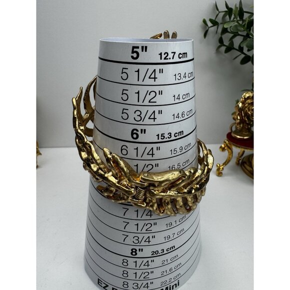 ZARA Areca Leaf Coiled Bracelet Gold Tone Textured Statement Cuff - Picture 7 of 11